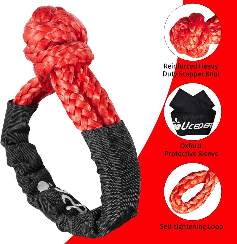 UCEDER Soft Shackle,Synthetic Shackle Rope Recovery Kit with Extra Protective Sleeves(56,000 lbs Breaking Strength) Heavy Duty Tow Shackles for Off-Road, Truck, Jeep, SUV, UTV, ATV (Red) - Image 3